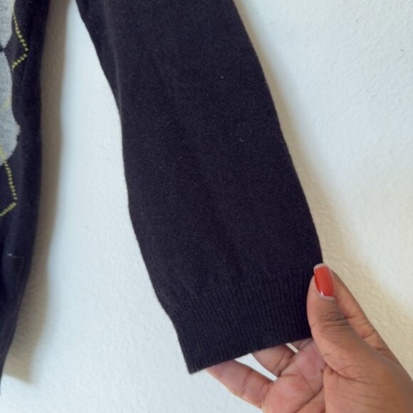 NEW J. Crew Women Cashmere Wool Argyle Sweater Small Black Preppy Academia Gray - Picture 5 of 7